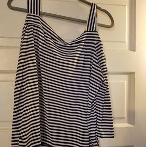 Black and white striped cold shoulder top